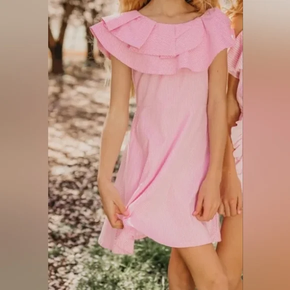 Habitual Pink Striped One-Shoulder Dress, Sz 14 Girls - Picture 7 of 7